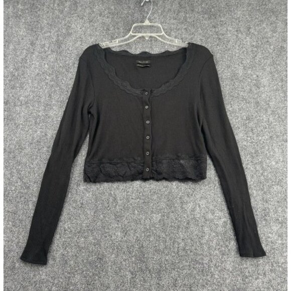 Urban Outfitters Light Weight Black L Cardigan Sweater Lace Button Up Coquette - Picture 1 of 10